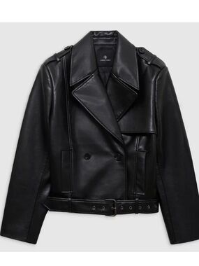 Anine Bing Black Leather Double-Breasted Jacket with Belt